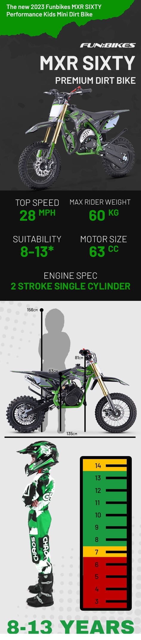FunBikes MXR "60" 63cm 2023 Performance Green Kids Dirt Bike