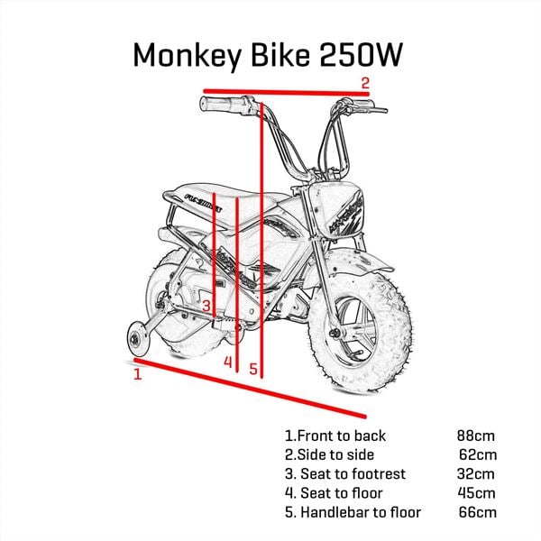 FunBikes MB 43cm Motorbike 250w Black Electric Kids Monkey Bike